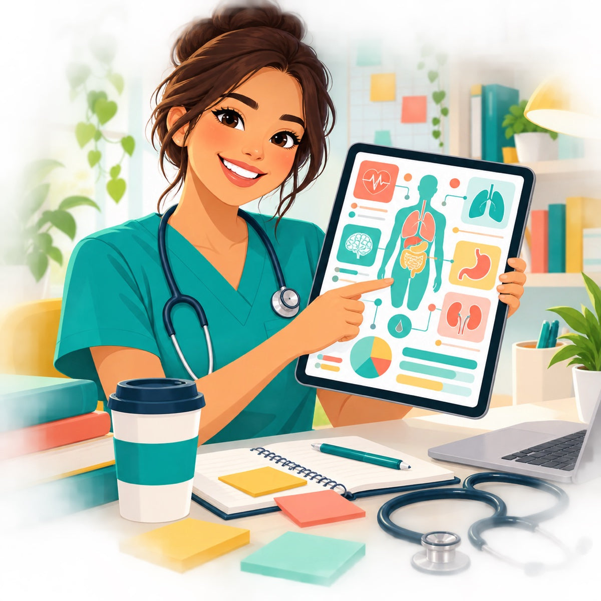 Nursing student studying with the guide